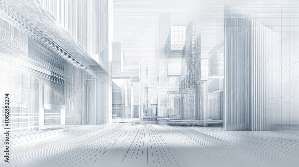 Poster abstract architectural background in a line art style featuring a three dimensional illustration