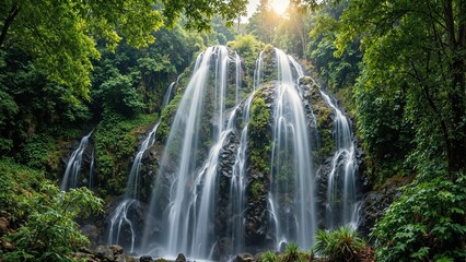 Fototapeta premium Lush rainforest waterfall in vivid HDR