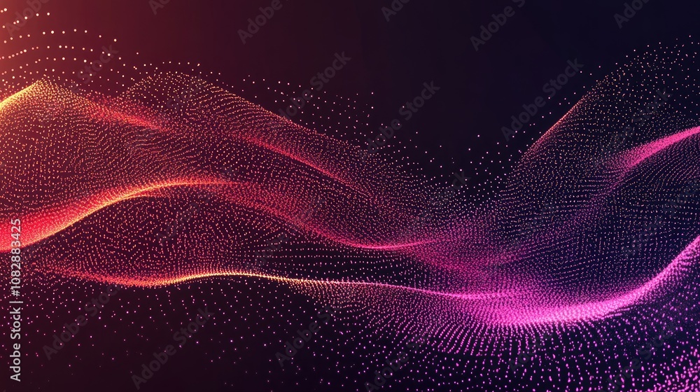 Poster line art illustration featuring a dotted red and purple wave with a light gradient on a dark backgro
