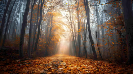 A Magical Autumn: The Enchanting Dance of Fall in a Serene Forest