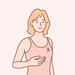 WebBreast cancer awareness month concept, breast cyst or tumor examination. Vector medical illustration in cartoon style.