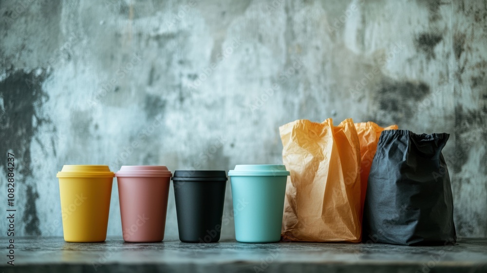 Aufkleber Reusable containers stand out against plastic waste, emphasizing the importance of reducing single-use items in our daily lives. Generative AI