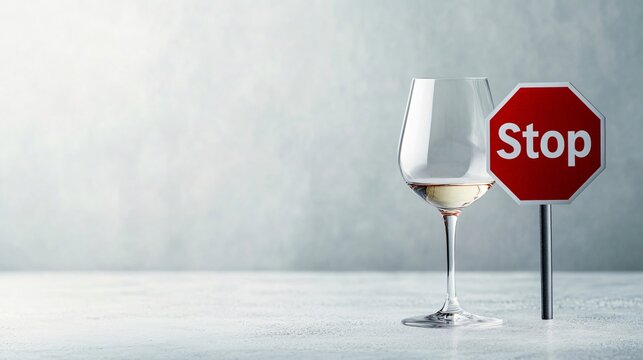 White wine glass next to a stop sign, representing the choice to embrace sobriety and pursue a healthier way of life
