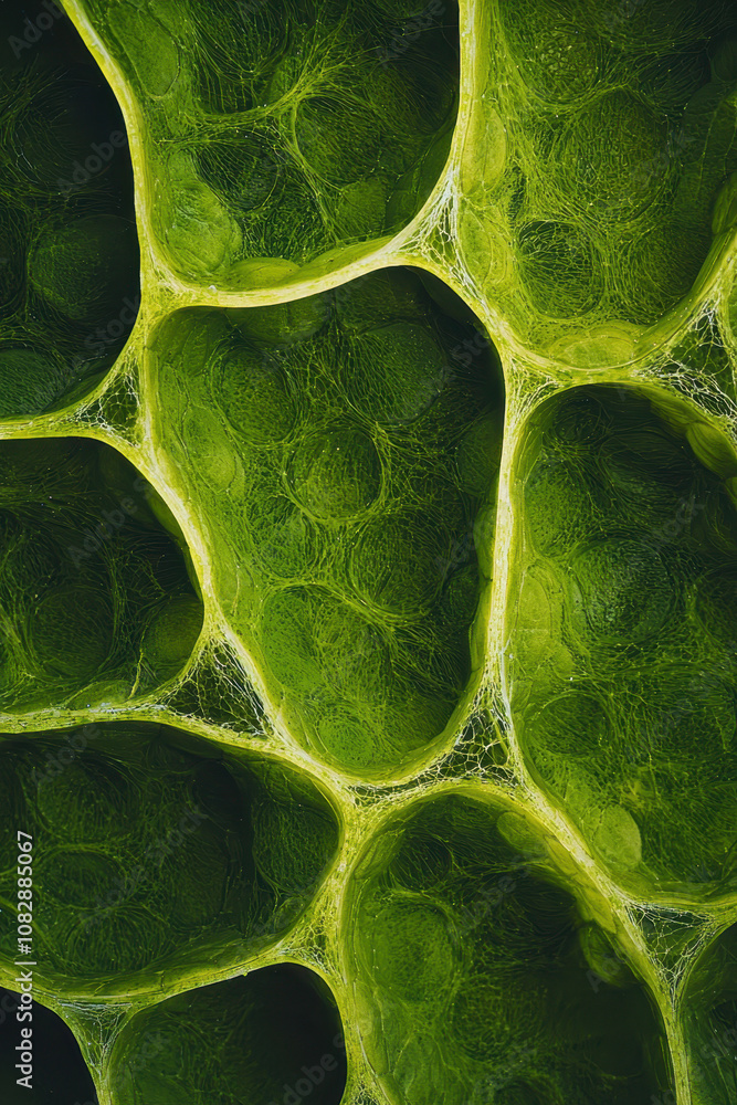 Poster microscopic view of leaf cells showcasing intricate botanical structures