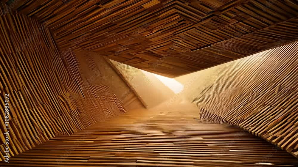 Poster abstract wavy planks create a mesmerizing tunnel effect with light generative ai