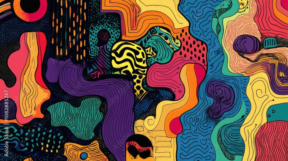 Aufkleber abstract colorful background featuring line art illustrations squiggles frames and various abstract 