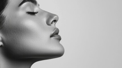 Elegant profile of a woman's nose emphasizing hygiene and purity in minimalist setting close-up view photography