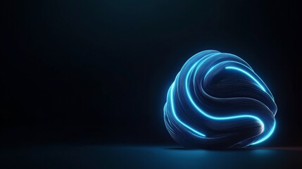 Abstract glowing blue neon sculpture on dark background, featuring smooth curves and intricate light patterns for futuristic artistic design.