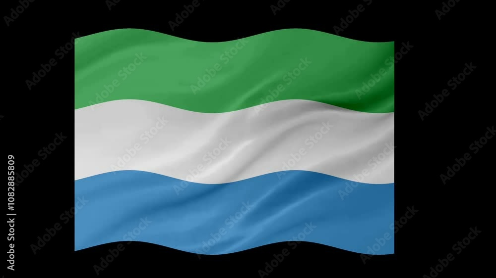 Poster sierra leone waving flag loop animation with glowing 3d shade isolated on black background