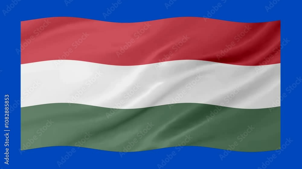 Poster hungary waving flag loop animation with glowing 3d shade isolated on blue background