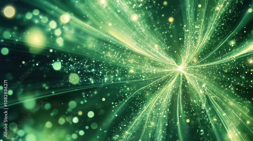 Poster abstract green background with a line art illustration featuring a fractal explosion star enhanced w