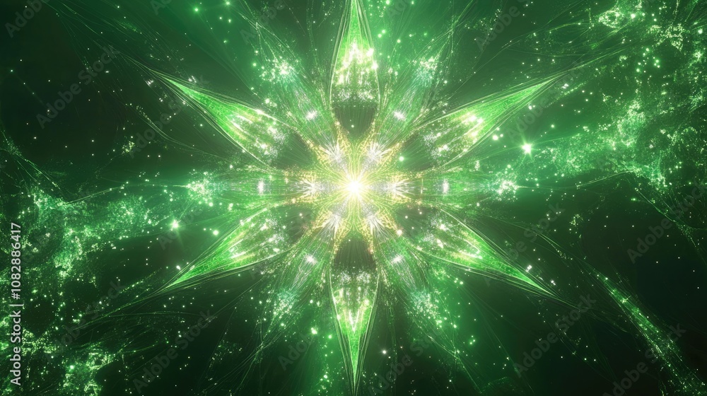 Aufkleber abstract green background with a fractal explosion star design featuring glossy elements and intrica