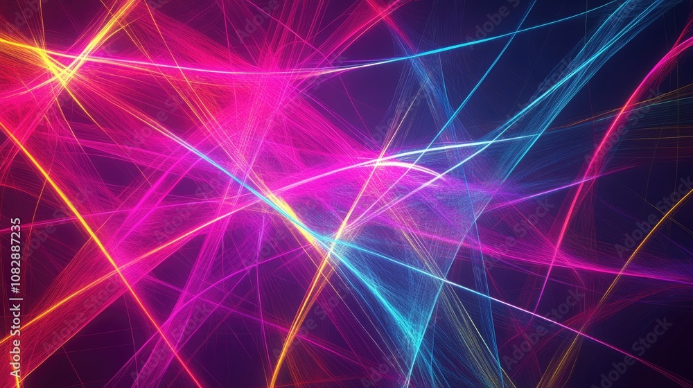 Aufkleber abstract line art illustration featuring multiple neon lighting lines on a dark background created t