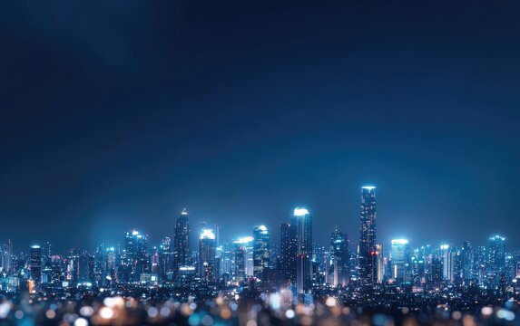 Illuminated Bangkok skyline with digital connections at night showcasing the essence of smart city innovations - Powered by Adobe
