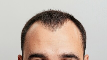 Smiling man post-transplant with visible scalp hair in a professional den environment - celebrating hair restoration success