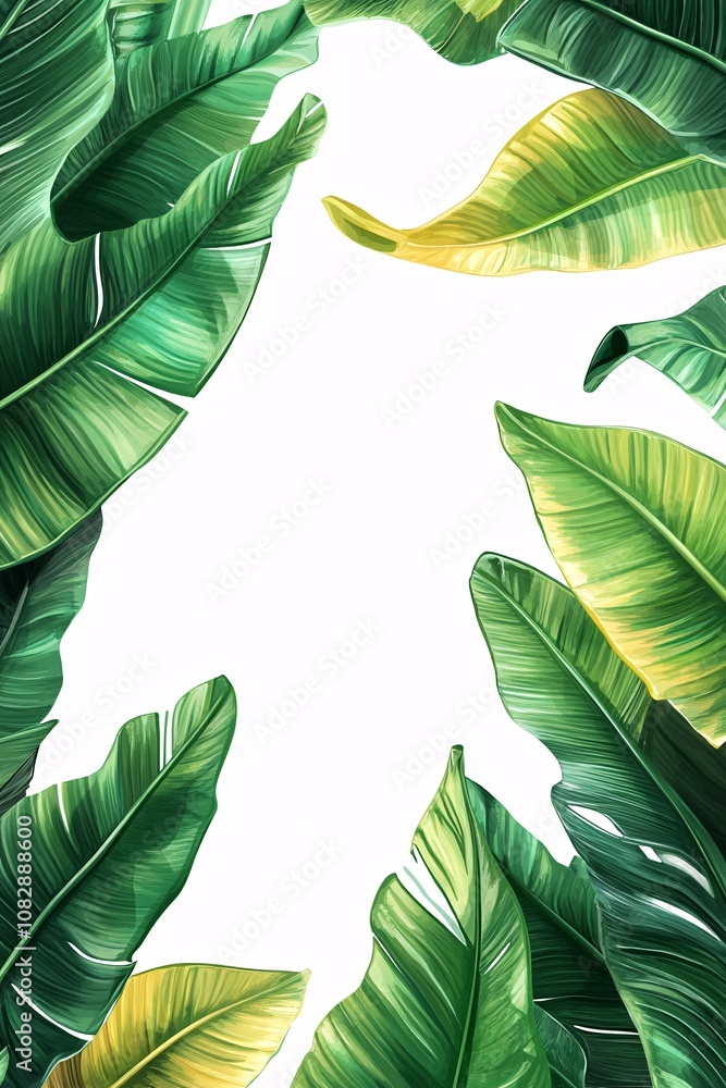 Poster single large banana leaf centered with space around for text