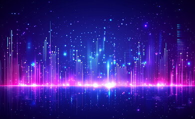 Fototapeta premium Abstract background with glowing dots and lines in a blue-purple gradient