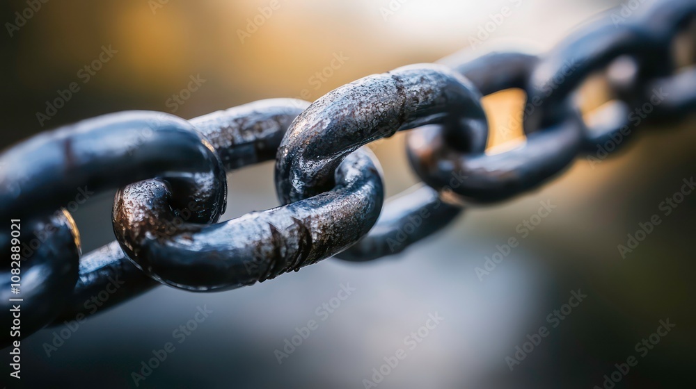 Aufkleber chain with link in the middle, an innovative blockchain technology secures transactions and protects