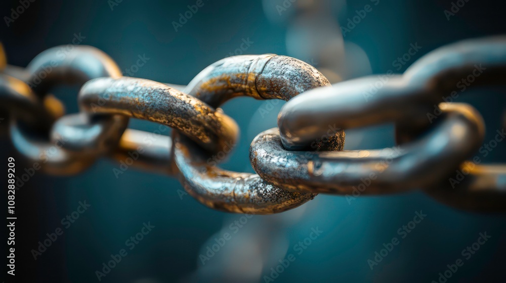 Aufkleber chain with link in the middle, an innovative blockchain technology secures transactions and protects