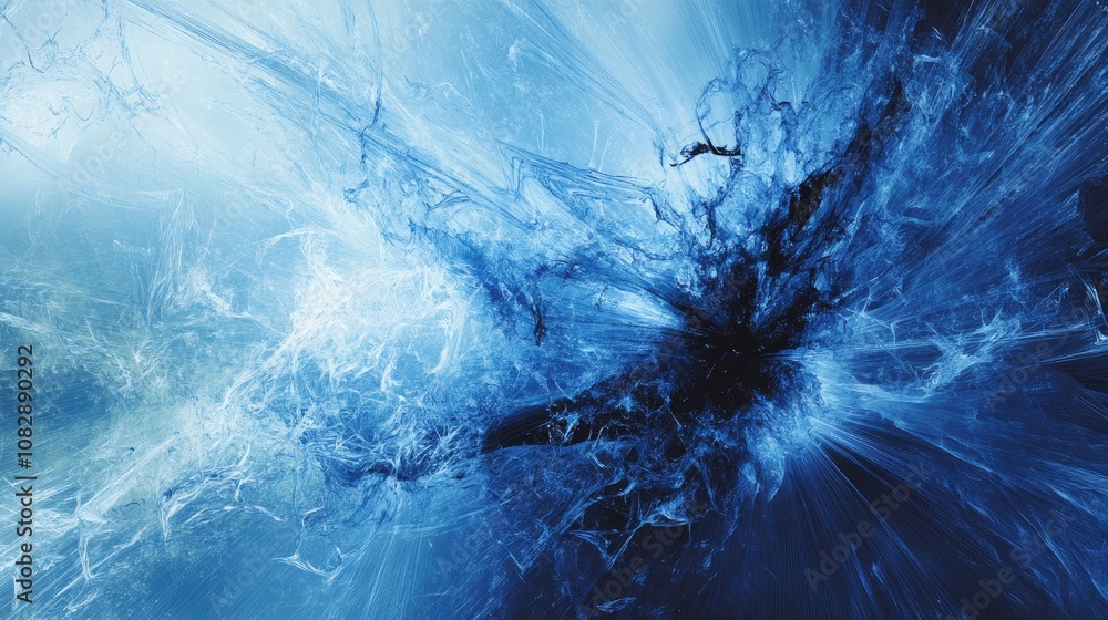 Poster abstract blue background featuring a fractal star explosion adorned with gloss and intricate lines c