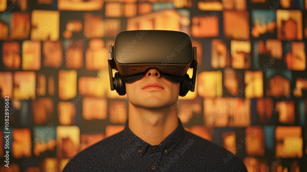 Poster immersive virtual reality experience home setting gaming technology engaging environment close-up pe