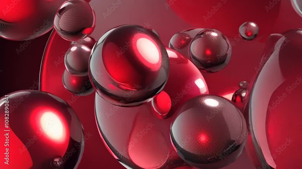 Poster red and metallic spheres in tech motion background generative ai