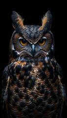 South American Great Horned Owl perched, showcasing its distinctive features and nocturnal