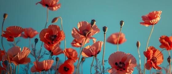 Springtime botanical concept featuring a stylish composition of vibrant poppies, capturing
