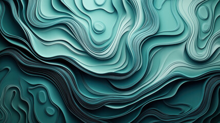 Obraz premium Abstract teal layered paper art with smooth and wavy textures resembling a topographical map