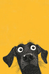 Whimsical Illustration of a Surprised Dog on Bold Yellow Background