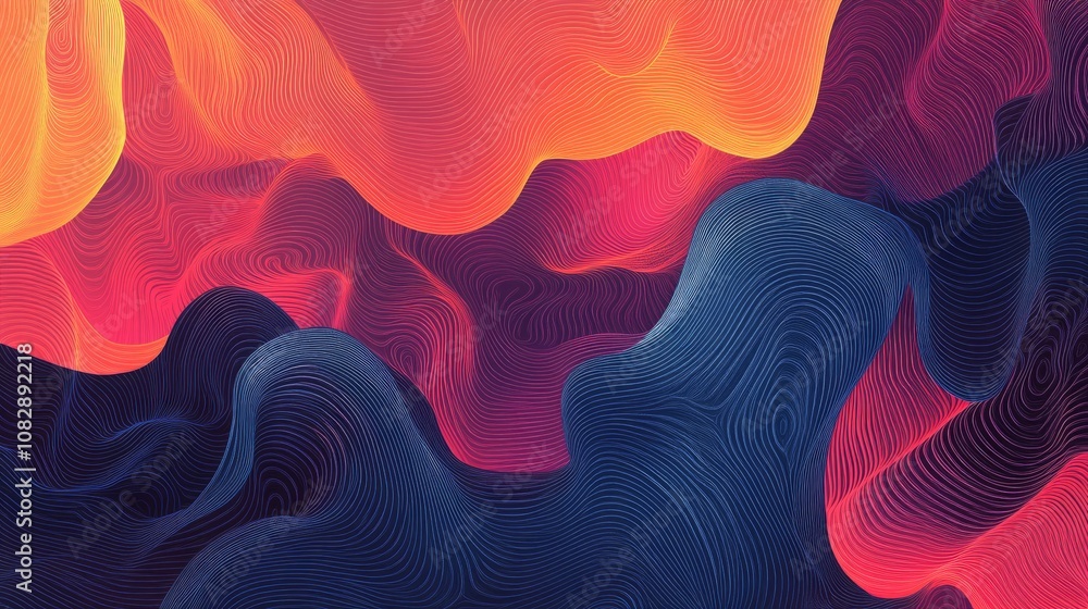 Poster line art illustration of a computer generated abstract background featuring wavy patterns