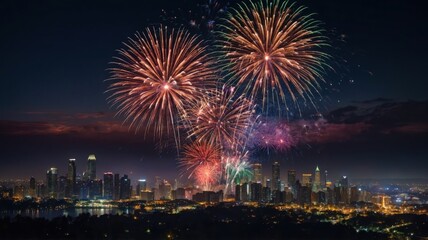 colorful fireworks on night sky background 