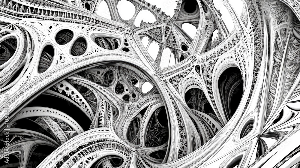 Aufkleber Line art illustration depicting the mesmerizing beauty of mathematical design inviting exploration of infinite complexity within an enchanting realm of artificial fractals