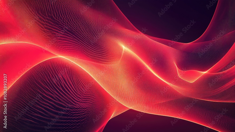 Poster abstract red gradient geometric background featuring neon light curved lines and shapes in a dynamic