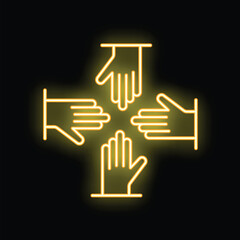 Four hands forming a cross, joining together in a neon sign style