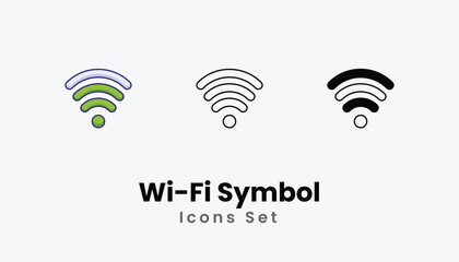 Wi-Fi Symbol Icons thin line and glyph vector icon stock illustration