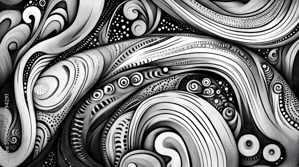 Poster line art illustration featuring a monochrome pattern created through 2d rendering technique
