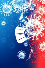 medical mask on abstract woman's head in virus and bacteria shapes, seasonal infections and diseases, importance of vaccine, bacteria protection, health concept wallpaper coronavirus covid epidemic