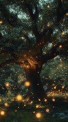 Forest fireflies green tree nature image