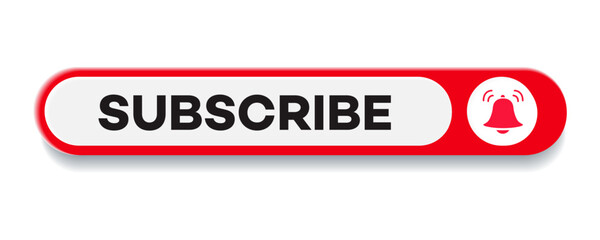 Subscribe button 3d style red color for channel subscription vector