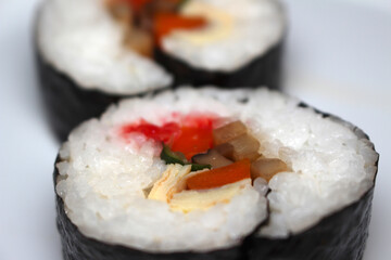 sushi details. sushi with selective focus. traditional japanese food. food details. closeup on sushi.