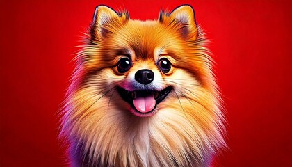 Obraz premium pomeranian dog on red background