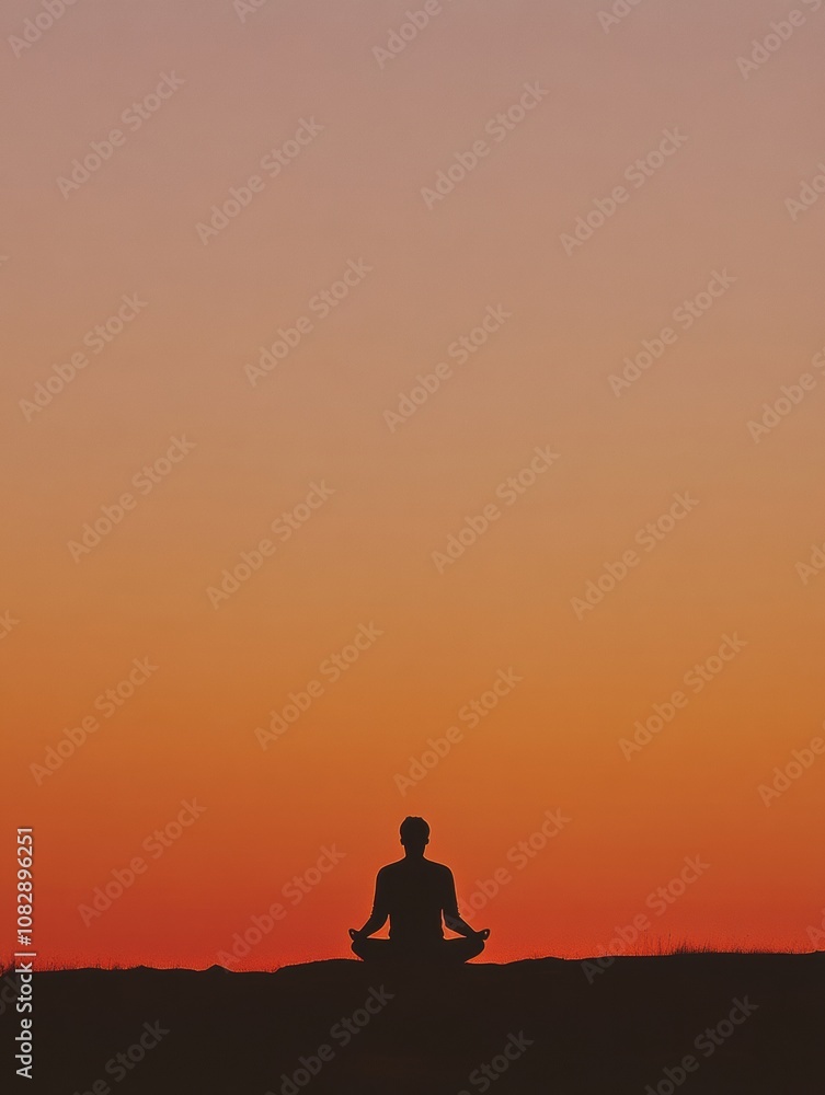 Poster a silhouette of an individual in meditation against the stunning backdrop of a colorful sunset, radi
