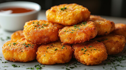 Fototapeta premium a pile of fried chicken nuggets