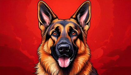 german shepherd dog on red background