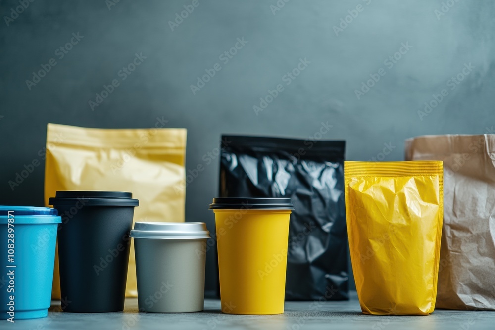 Poster the focus is on reusable containers contrasting sharply with single-use plastic bags and cups, empha