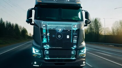 Autonomous Electric Van Semi Truck Driving on a Modern Highway at Dawn Generative AI - Powered by Adobe
