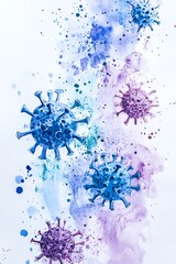 Naklejka premium watercolor abstract virus bacteria shapes background, seasonal infections diseases, importance of vaccine, bacteria protection, health concept wallpaper, coronavirus covid virology wallpaper
