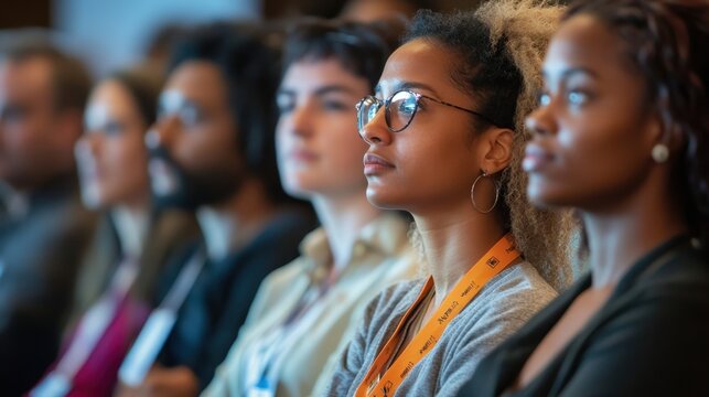 Attentive Woman in Glasses at a Conference