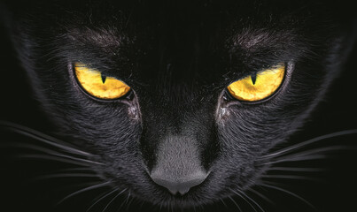 Mesmerizing Black Cat with Intense Yellow Eyes - A Captivating Close-Up